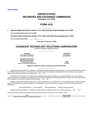 Thumbnail Cognizant Technology Solutions  10-Q Quarterly Report FY 