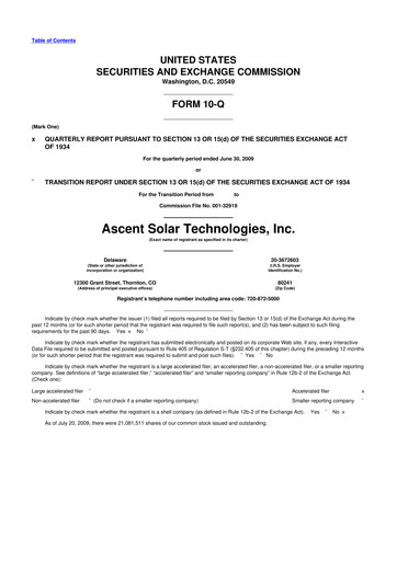 Thumbnail Ascent Solar Technologies 10-Q Quarterly Report FY 