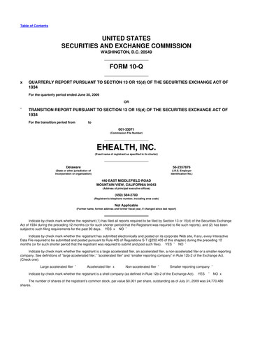 Miniature eHealth 10-Q Rapport trimestriel  