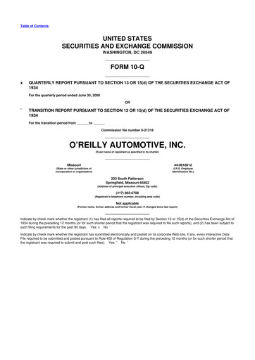 Thumbnail O'Reilly Automotive 10-Q Quarterly Report FY 