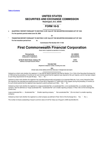 Thumbnail First Commonwealth Financial Corp 10-Q Quarterly Report FY 