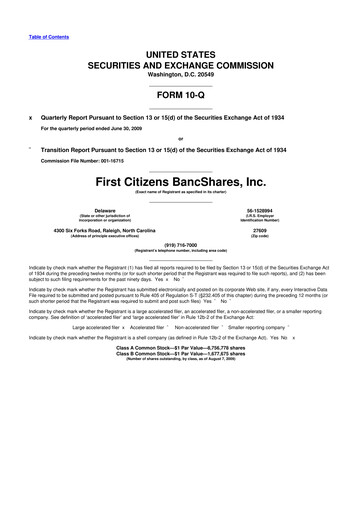 Thumbnail First Citizens BancShares
 10-Q Quarterly Report FY 