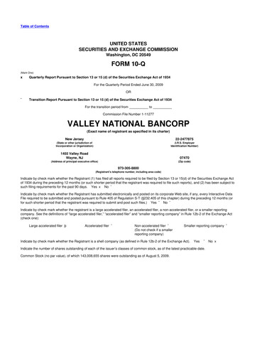 Vorschaubild Valley Bank 10-Q Quartalsbericht  