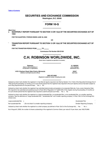 Thumbnail C. H. Robinson 10-Q Quarterly Report FY 