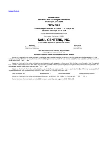 Thumbnail Saul Centers 10-Q Quarterly Report FY 