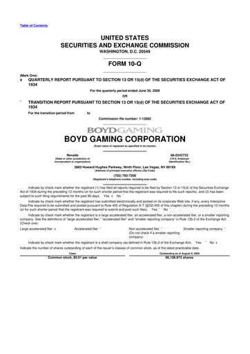 Miniature Boyd Gaming
 10-Q Rapport trimestriel  