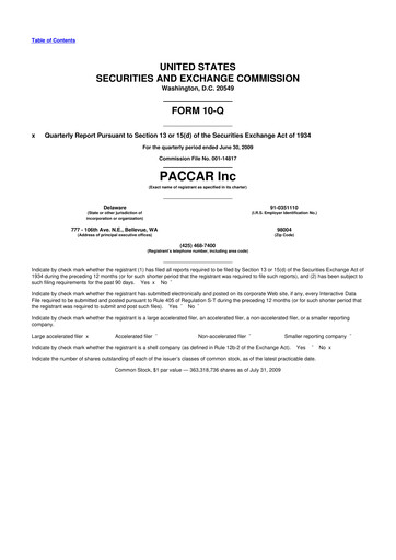 Thumbnail Paccar 10-Q Quarterly Report FY 