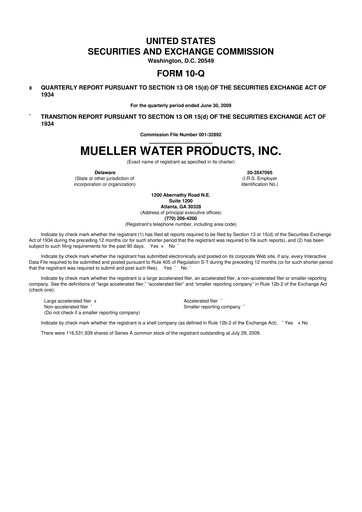 Miniature Mueller Water Products
 10-Q Rapport trimestriel  