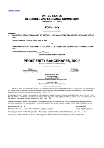 Thumbnail Prosperity Bancshares
 10-Q Quarterly Report FY 