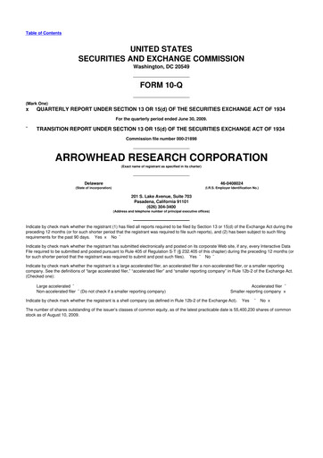 Thumbnail Arrowhead Pharmaceuticals
 10-Q Quarterly Report FY 