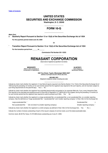 Thumbnail Renasant Corp 10-Q Quarterly Report FY 
