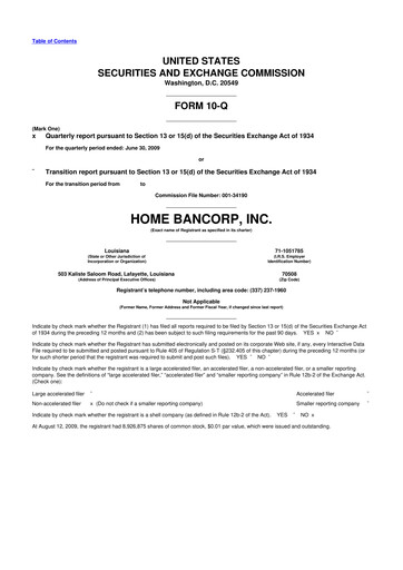 Thumbnail Home Bancorp
 10-Q Quarterly Report FY 