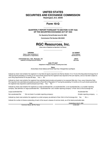 Thumbnail RGC Resources 10-Q Quarterly Report FY 