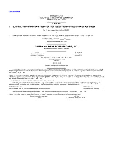 Thumbnail American Realty Investors 10-Q Quarterly Report FY 
