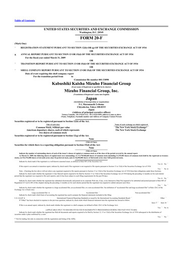 Thumbnail Mizuho Financial Group
 20-F Annual Report 