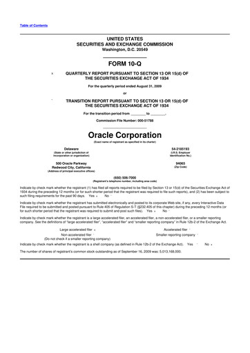 Thumbnail Oracle 10-Q Quarterly Report FY 