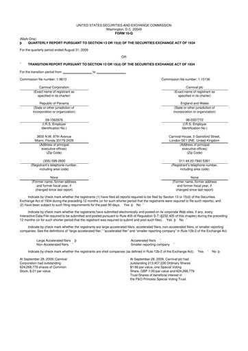 Thumbnail Carnival Corporation 10-Q Quarterly Report FY 
