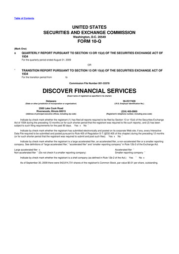 Thumbnail Discover Financial Services 10-Q Quarterly Report FY 