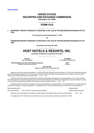 Thumbnail Host Hotels & Resorts
 10-Q Quarterly Report FY 