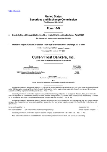 Thumbnail Cullen/Frost Bankers 10-Q Quarterly Report FY 