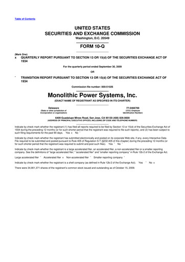 Thumbnail Monolithic Power Systems 10-Q Quarterly Report FY 