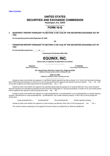 Thumbnail Equinix 10-Q Quarterly Report FY 