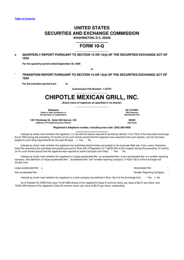 Thumbnail Chipotle Mexican Grill 10-Q Quarterly Report FY 