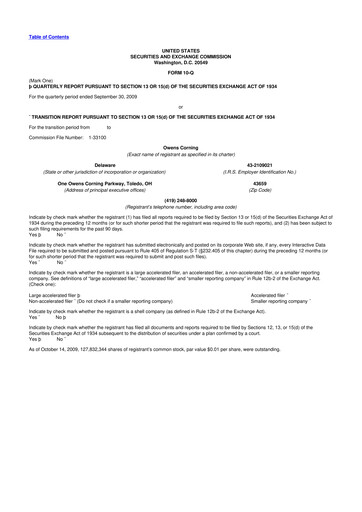 Thumbnail Owens Corning
 10-Q Quarterly Report FY 