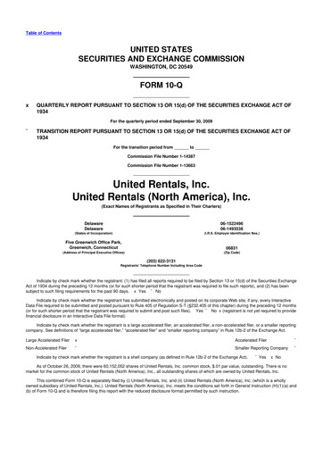 Thumbnail United Rentals
 10-Q Quarterly Report FY 