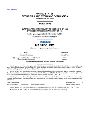 Thumbnail MasTec 10-Q Quarterly Report FY 