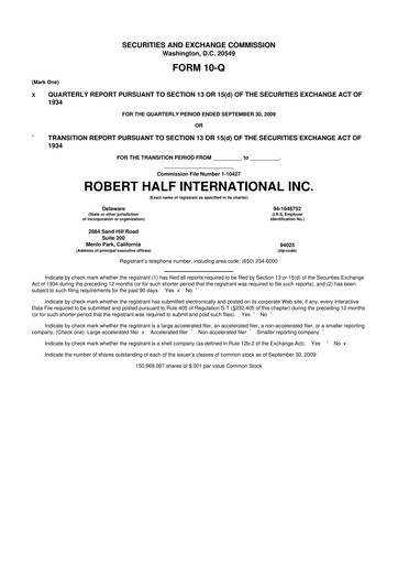 Thumbnail Robert Half 10-Q Quarterly Report FY 