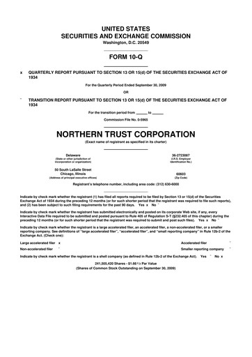 Thumbnail Northern Trust
 10-Q Quarterly Report FY 