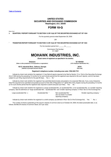 Thumbnail Mohawk Industries
 10-Q Quarterly Report FY 