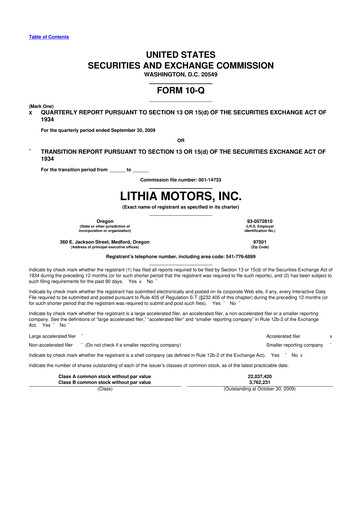 Thumbnail Lithia Motors 10-Q Quarterly Report FY 