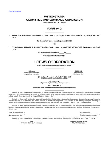 Thumbnail Loews Corporation
 10-Q Quarterly Report FY 