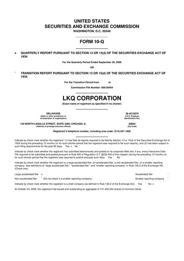 Thumbnail LKQ Corporation 10-Q Quarterly Report FY 