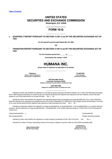 Thumbnail Humana 10-Q Quarterly Report FY 