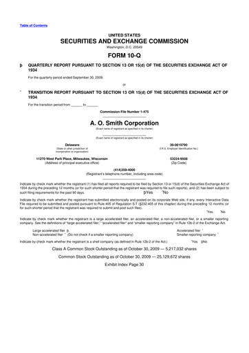 Thumbnail A. O. Smith 10-Q Quarterly Report FY 