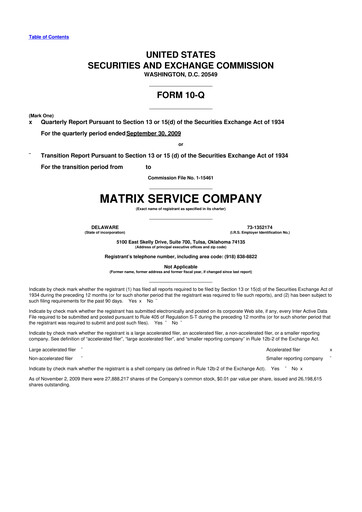 Miniature Matrix Service Company 10-Q Rapport trimestriel  