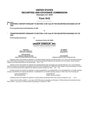 Thumbnail Under Armour
 10-Q Quarterly Report FY 