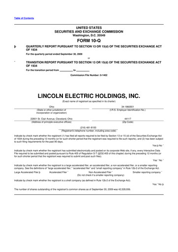 Thumbnail Lincoln Electric
 10-Q Quarterly Report FY 