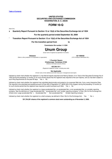 Thumbnail Unum 10-Q Quarterly Report FY 