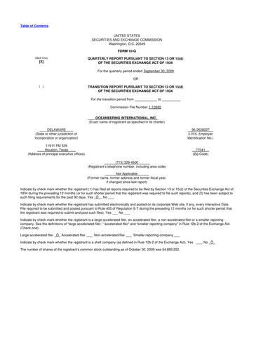 Miniature Oceaneering International
 10-Q Rapport trimestriel  