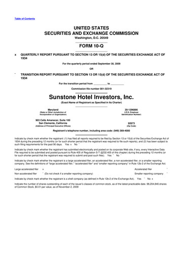 Thumbnail Sunstone Hotel Investors
 10-Q Quarterly Report FY 