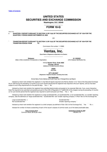Thumbnail Ventas 10-Q Quarterly Report FY 