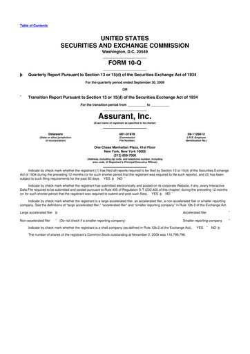 Thumbnail Assurant 10-Q Quarterly Report FY 