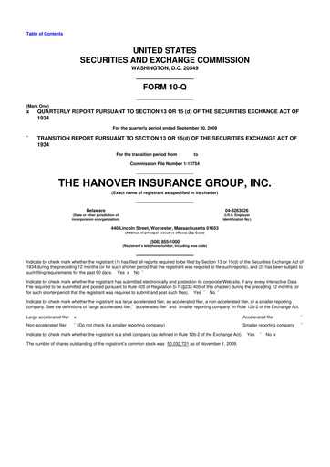 Thumbnail Hanover Insurance Group 10-Q Quarterly Report FY 