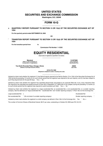 Thumbnail Equity Residential
 10-Q Quarterly Report FY 