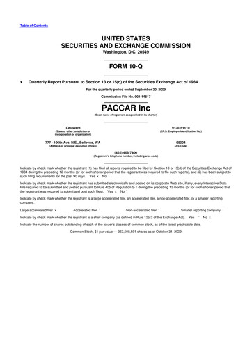 Thumbnail Paccar 10-Q Quarterly Report FY 