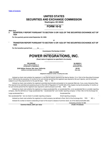 Thumbnail Power Integrations
 10-Q Quarterly Report FY 